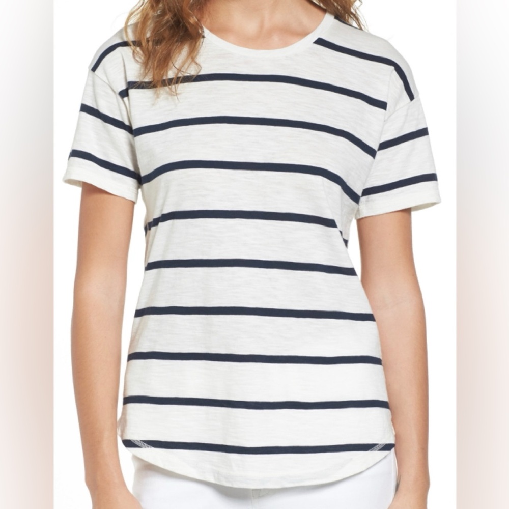Madewell Whisper Cotton Crewneck Tee in Creston Stripe Peppy Bright Ivory Sz L